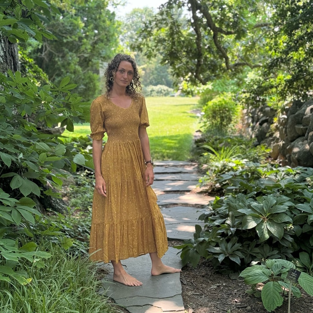 Midi smocked floral dress